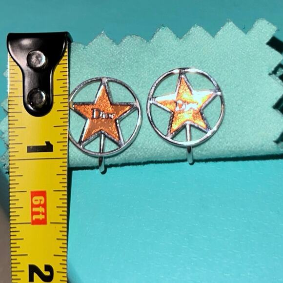 Christian DIOR Star Logo Silver Tone with Gold Tone Clip On Earrings Authentic - Picture 8 of 9
